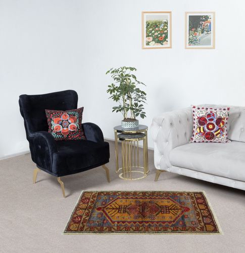 21x38 In Traditional Vintage Handmade Turkish Accent Rug, Decorative Door Mat photo furniture
