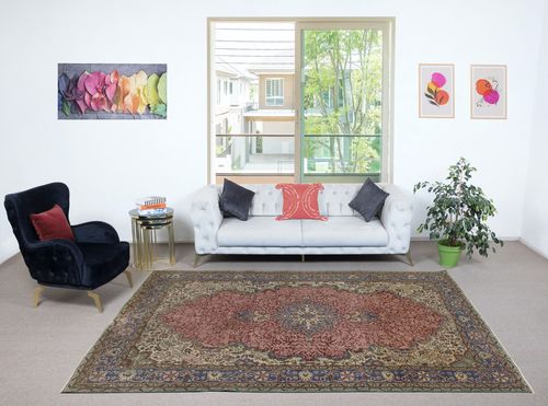 7x10.5 Ft One Of A Kind Handmade Turkish Area Rug, Red Color Vintage Carpet photo furniture