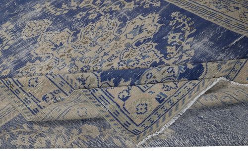 6.4x9.5 Ft Vintage Handmade Dark Blue Area Rug. Unique Turkish Carpet photo for sale