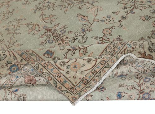 7.6x11.6 Ft Vintage Handmade Soft Green Rug. Unique Floral Design Turkish Carpet photo for sale