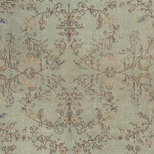 7.6x11.6 Ft Vintage Handmade Soft Green Rug. Unique Floral Design Turkish Carpet photo 2249.0