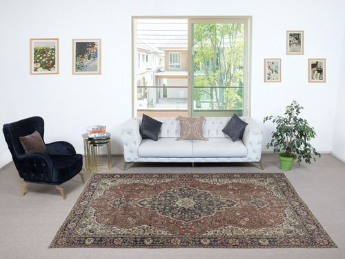 6.8x10.4 Ft Vintage Turkish Wool Area Rug. One Of A Kind Handmade Carpet photo furniture