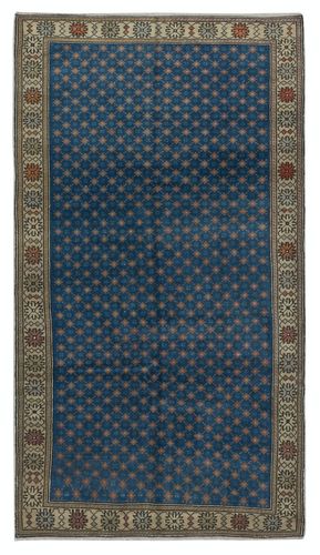 5x9.2 Ft Vintage Handmade Floral Patterned Blue Turkish Area Rug. 100% Wool
