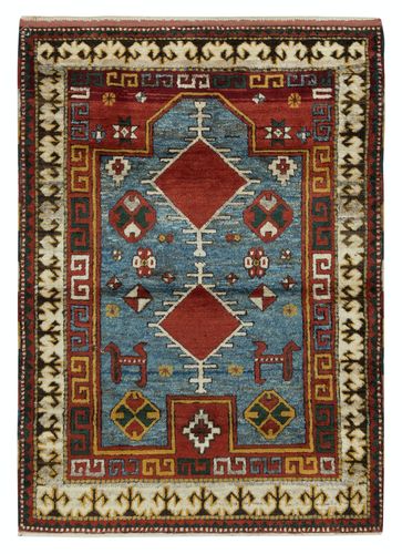 3.8x5.2 Ft Reproduction Of An Antique Caucasian Bordjalo Kazak Wool Prayer Rug
