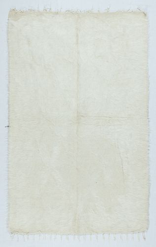 3.7x5.8 Ft New Flat Weave Kilim Rug Made Of Goat's Wool, Plain Cream Bed Cover