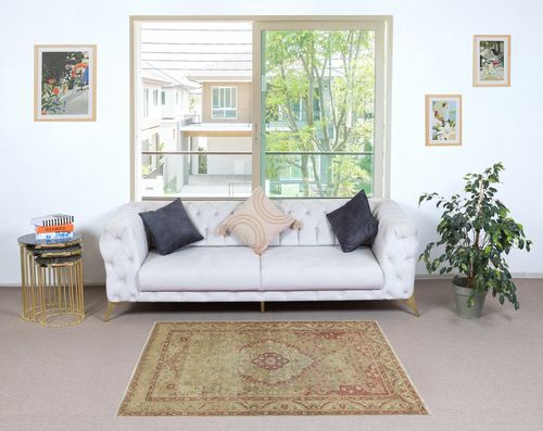 3.8x5.8 Ft Vintage Handmade Turkish Kayseri Rug, 100% Wool photo furniture