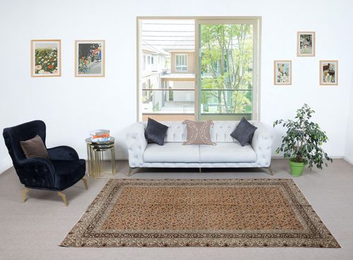 6.6x9.4 Ft Vintage Handmade Turkish Area Rug With Floral Design photo furniture