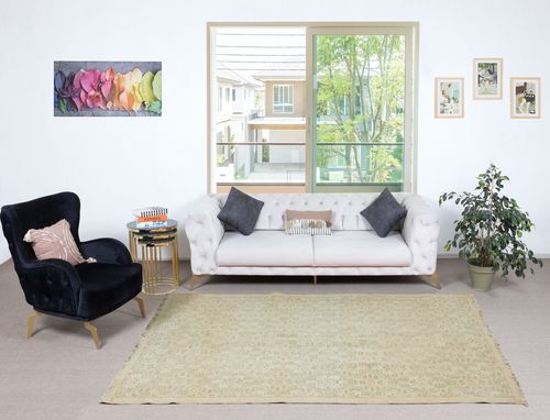 5.7x9 Ft Vintage Sun Faded Rug With Floral Design. Handmade Turkish Carpet photo furniture