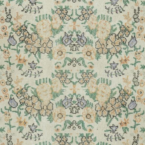 3.8x6.6 Ft Vintage Handmade Turkish Rug With Floral Design & Solid Green Border photo 302.0