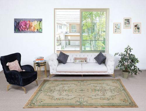 5.4x8.8 Ft French Aubusson Inspired Vintage Handmade Turkish Wool Area Rug photo furniture
