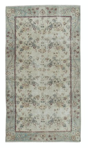 4x7 Ft Vintage Handmade Beige Turkish Accent Rug With Floral Design
