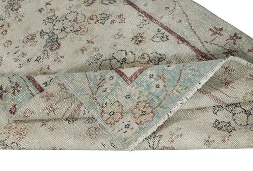 4x7 Ft Vintage Handmade Beige Turkish Accent Rug With Floral Design photo for sale