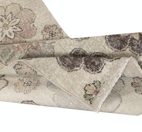 2.8x7.5 Ft Vintage Handmade Beige Turkish Accent Rug With Floral Design photo for sale