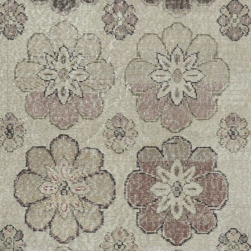 2.8x7.5 Ft Vintage Handmade Beige Turkish Accent Rug With Floral Design photo 241.0