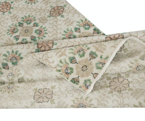 3.8x6.7 Ft One Of A Pair Vintage Handmade Turkish Accent Rug With Floral Design photo for sale