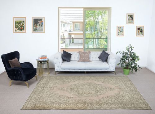 6.8x10.5 Ft One Of A Pair Vintage Area Rug. Handmade Turkish Carpet photo furniture