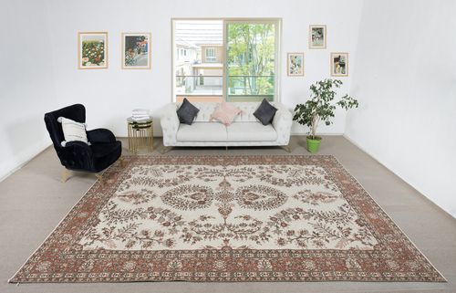 9.6x12.8 Ft One Of A Kind Vintage Rug In Beige & Red. Handmade Turkish Carpet photo furniture
