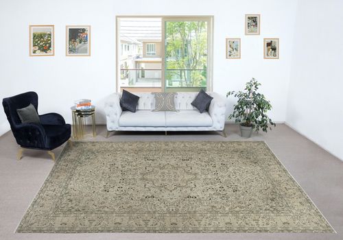 8.3x12 Ft One Of A Kind 1960s Beige Area Rug, Sun Faded Handmade Turkish Carpet photo furniture