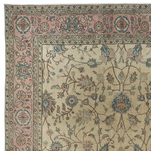 8x11.6 Ft Handmade Rug With Floral Design And Beige Field. Vintage Large Carpet photo Textiles