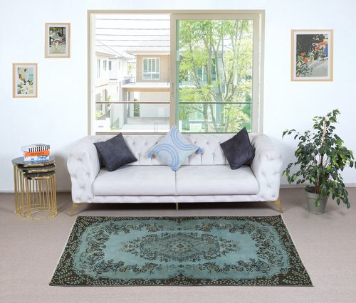 4x7 Ft Modern Handmade Blue Color Turkish Wool Area Rug With Medallion Design photo furniture