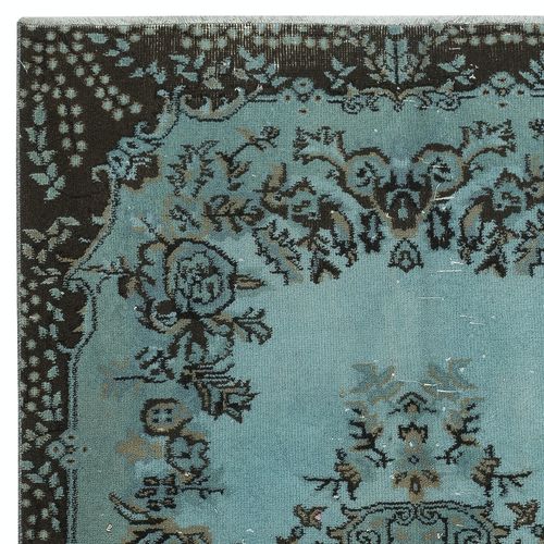 4x7 Ft Modern Handmade Blue Color Turkish Wool Area Rug With Medallion Design photo Textiles