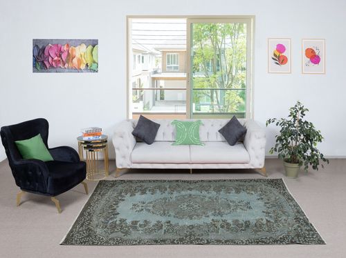 5.5x9 Ft Contemporary Blue Area Rug With Medallion Design. Handknotted In Turkey photo furniture