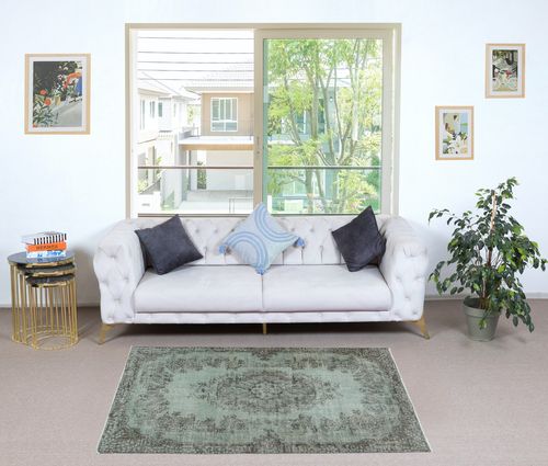 3.7x6.7 Ft Modern Handmade Turkish Accent Rug. Light Blue Color Small Rug photo furniture