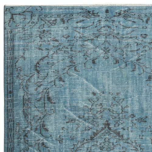 5x8.2 Ft Contemporary Hand Knotted Turkish Wool Area Rug Re Dyed In Blue Color photo Textiles