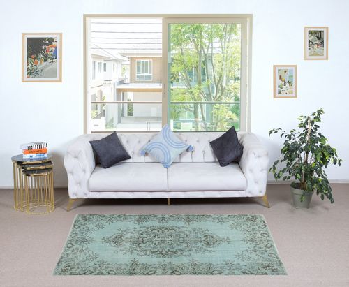 3.8x7 Ft Light Blue Accent Rug With Medallion Design. Hand Knotted In Turkey photo furniture