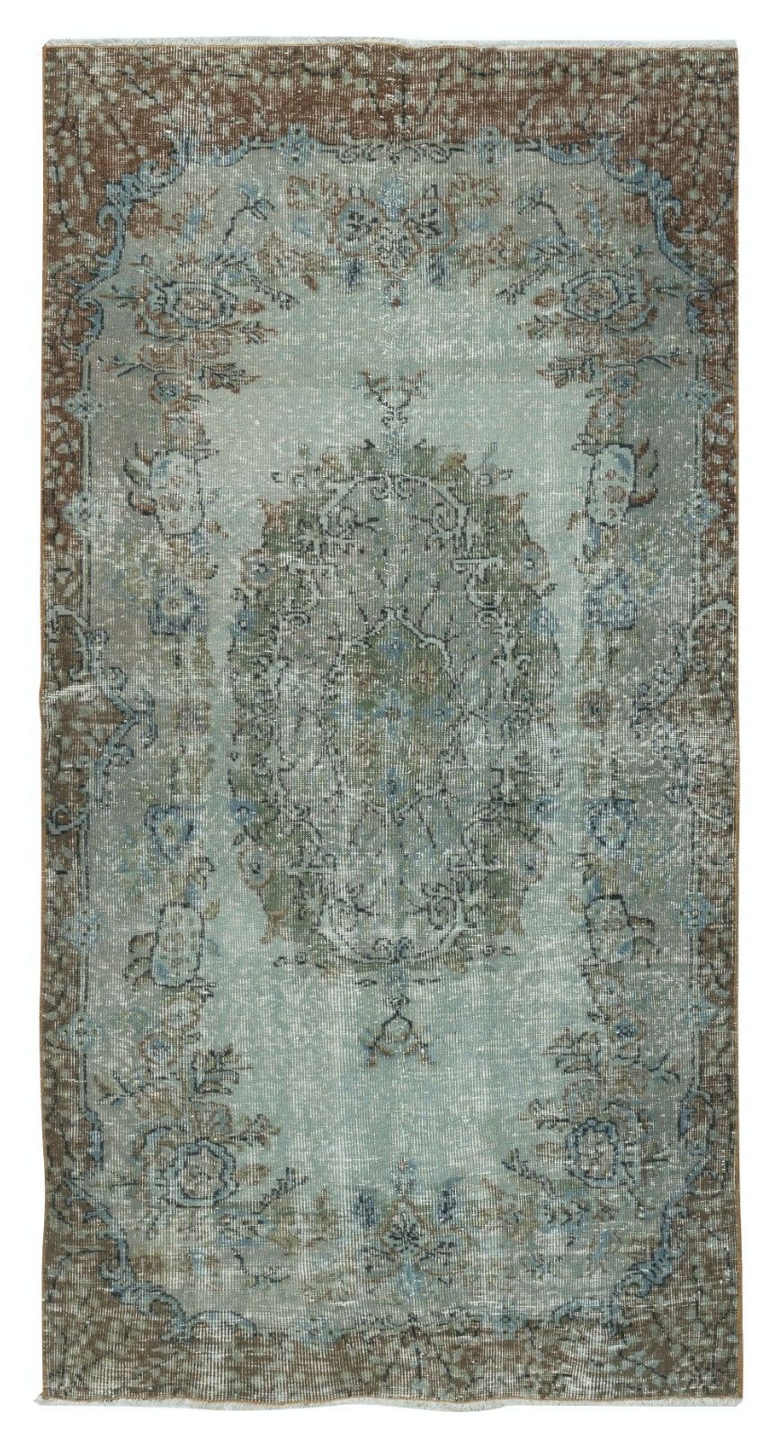 4x7.5 Ft Blue Color Modern Area Rug With Medallion Design, Handmade In Turkey