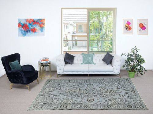 5.7x9.8 Ft Authentic Modern Handmade Turkish Wool Area Rug In Light Blue Color photo furniture