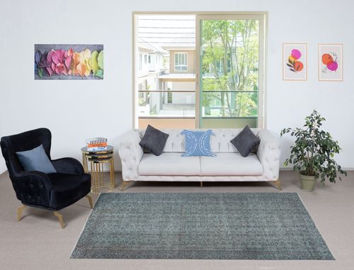 5x9 Ft Modern Blue Color Handmade Turkish Wool Area Rug With Flower Design photo furniture