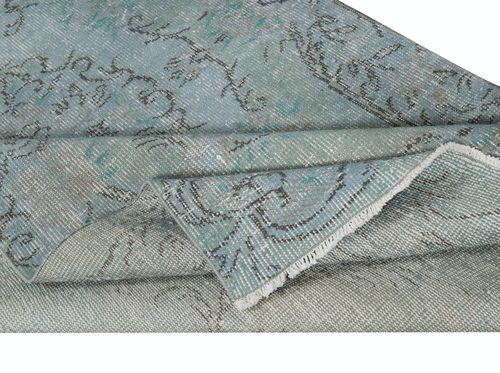 4.7x8.7 Ft Contemporary Handmade Turkish Area Rug Over Dyed In Light Blue photo for sale