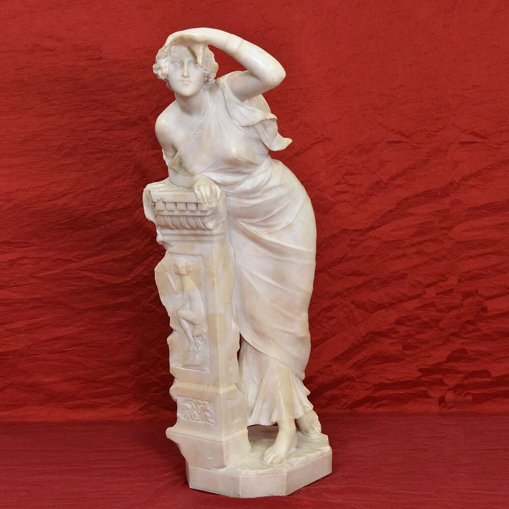 Antique Italian Alabaster Sculptures, Young Girl Sculpture, Giuseppe Gambogi, 19th Century.