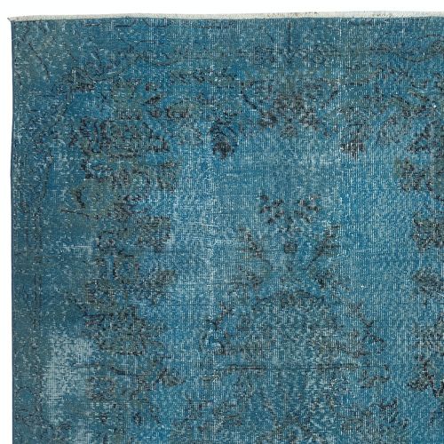 5.4x9.3 Ft Contemporary Handmade Shabby Chic Turkish Blue Color Wool Area Rug photo Textiles