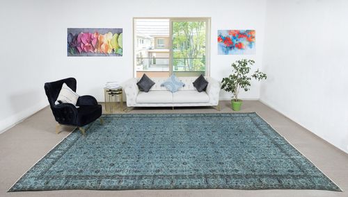 9.2x13.2 Ft Modern Floral Patterned Area Rug In Blue, Hand Knotted In Turkey photo furniture