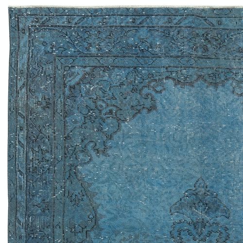 5x8.3 Ft Vintage Handmade Blue Color Turkish Area Rug With Medallion Design photo Textiles