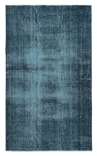 5x8.3 Ft Modern Area Rug Overdyed In Solid Blue, Hand Knotted In Turkey