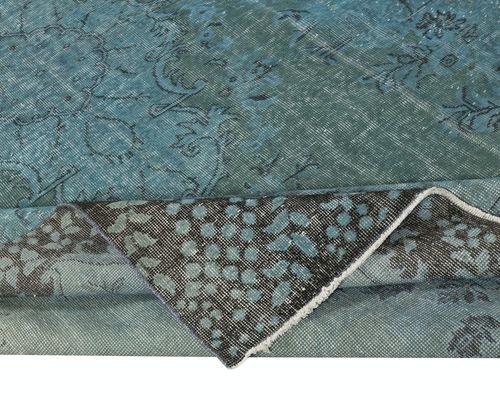 6.4x10.7 Ft Blue Color Area Rug With Medallion Design. Handmade In Turkey photo for sale