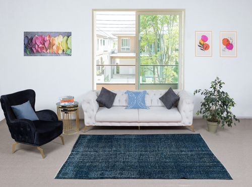 5.5x8.2 Ft Handmade Turkish Wool Area Rug In Navy Blue. Room Size Floor Covering photo furniture
