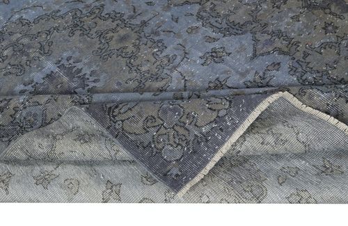6x9.6 Ft Handmade Rug For Living Room, Vintage Turkish Carpet Re Dyed In Blue photo for sale