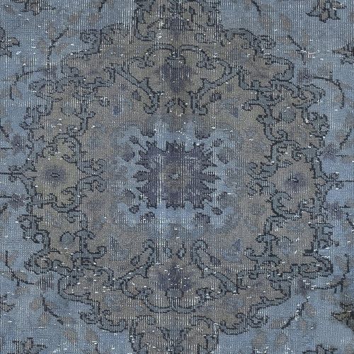 6x9.6 Ft Handmade Rug For Living Room, Vintage Turkish Carpet Re Dyed In Blue photo 578.0
