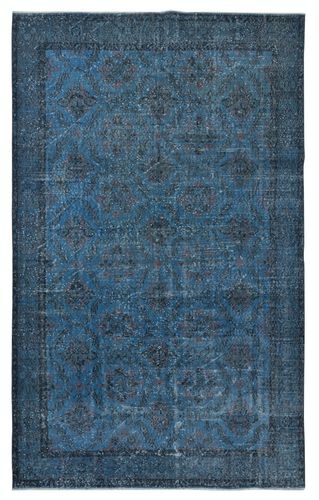 6.3x10 Ft Modern Handmade Floral Patterned Turkish Area Rug Over Dyed In Blue