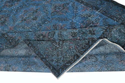 6.3x10 Ft Modern Handmade Floral Patterned Turkish Area Rug Over Dyed In Blue photo for sale