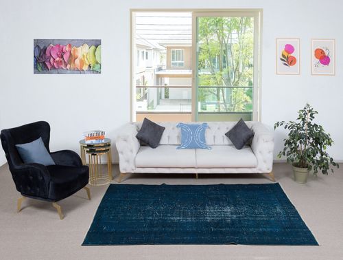 4.7x7.7 Ft Modern Area Rug In Solid Navy Blue, Hand Knotted In Turkey photo furniture