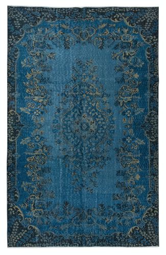 6.3x9.4 Ft Contemporary Medallion Design Area Rug In Blue, Handknotted In Turkey