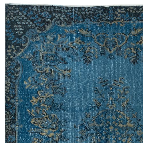 6.3x9.4 Ft Contemporary Medallion Design Area Rug In Blue, Handknotted In Turkey photo Textiles