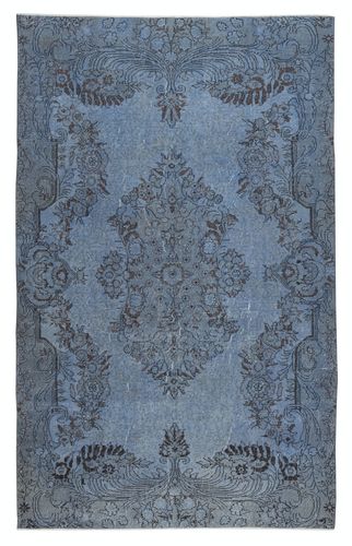 6.4x10.2 Ft Hand Knotted Blue Color Area Rug, Modern Turkish Floor Covering