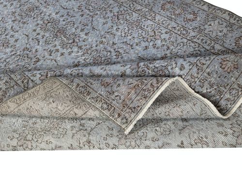 5.8x9 Ft Contemporary Handmade Turkish Wool Area Rug Over Dyed In Blue Color photo for sale