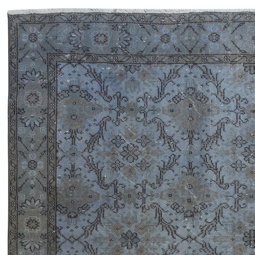 5.4x9.3 Ft Handknotted Blue Color Area Rug, Modern Floral Turkish Floor Covering photo Textiles